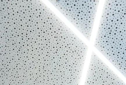 Agencement de bureaux en Île-de-France : Plafond acoustique perforé avec éclairage LED intégré
